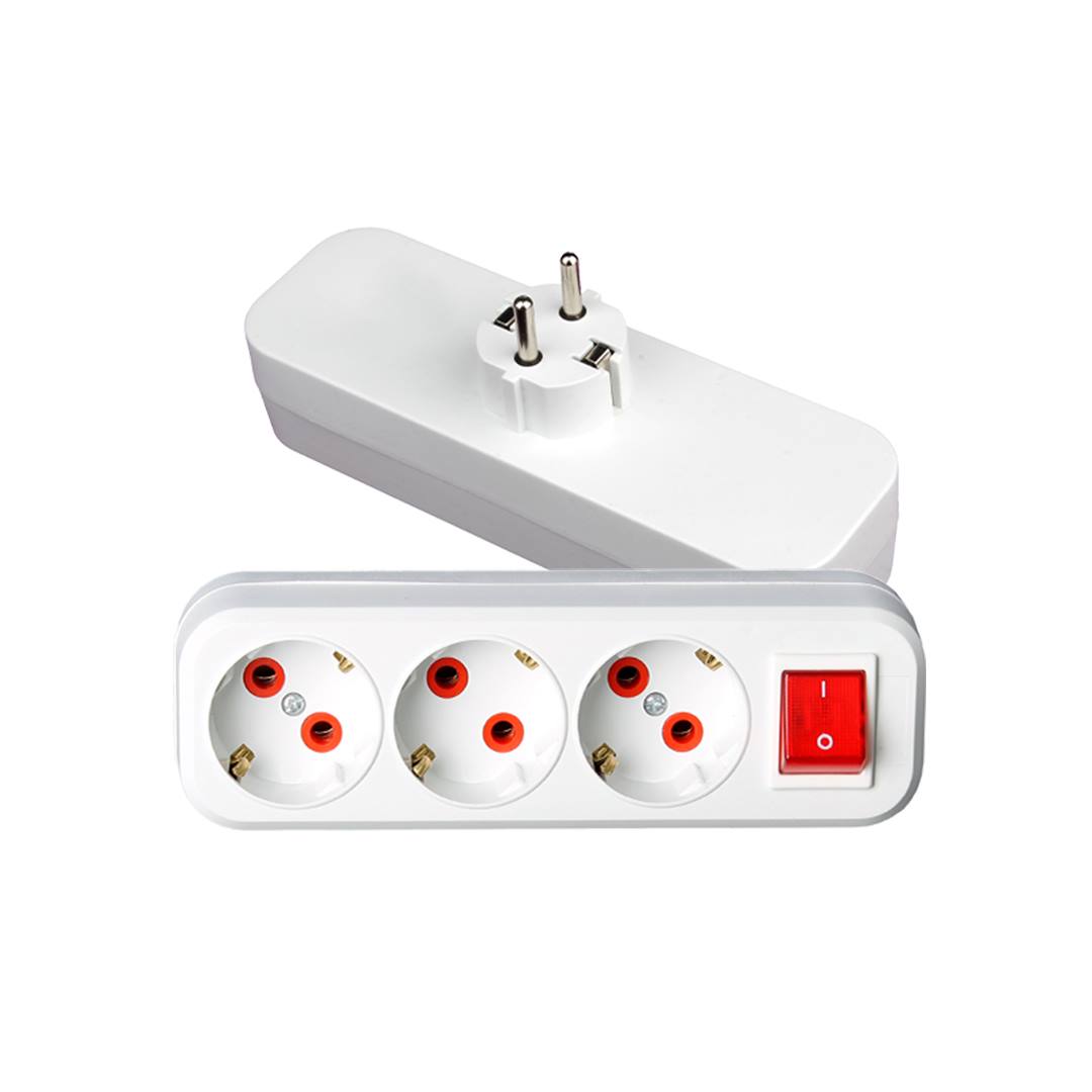 3 GANG PLUG GROUNDED  SOCKET With SWI...